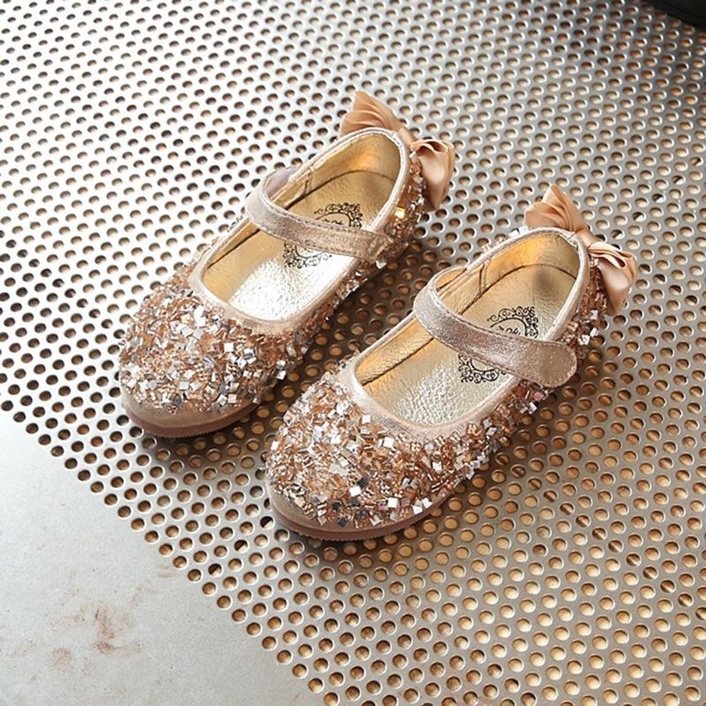 Gold / Silver / Pink Leather Bow Sequin Flower Girl Shoes