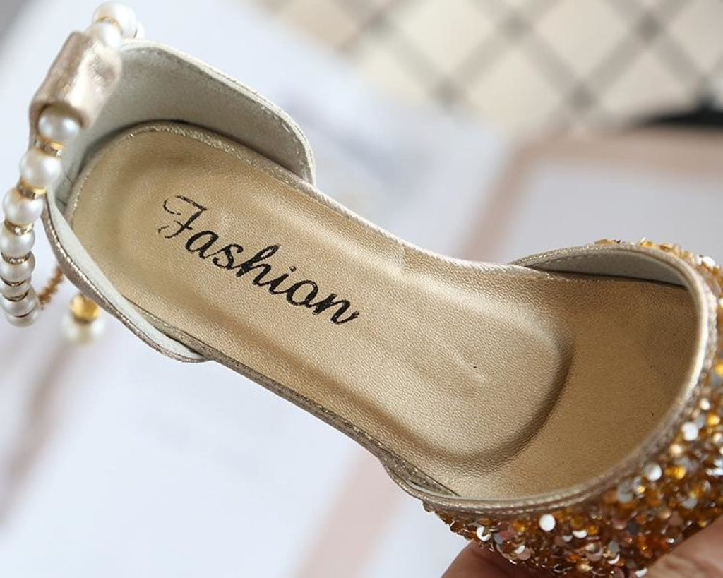 Gold / Silver Sequin Pearls Wedding Flower Girl Shoes