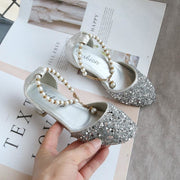 Gold / Silver Sequin Pearls Wedding Flower Girl Shoes