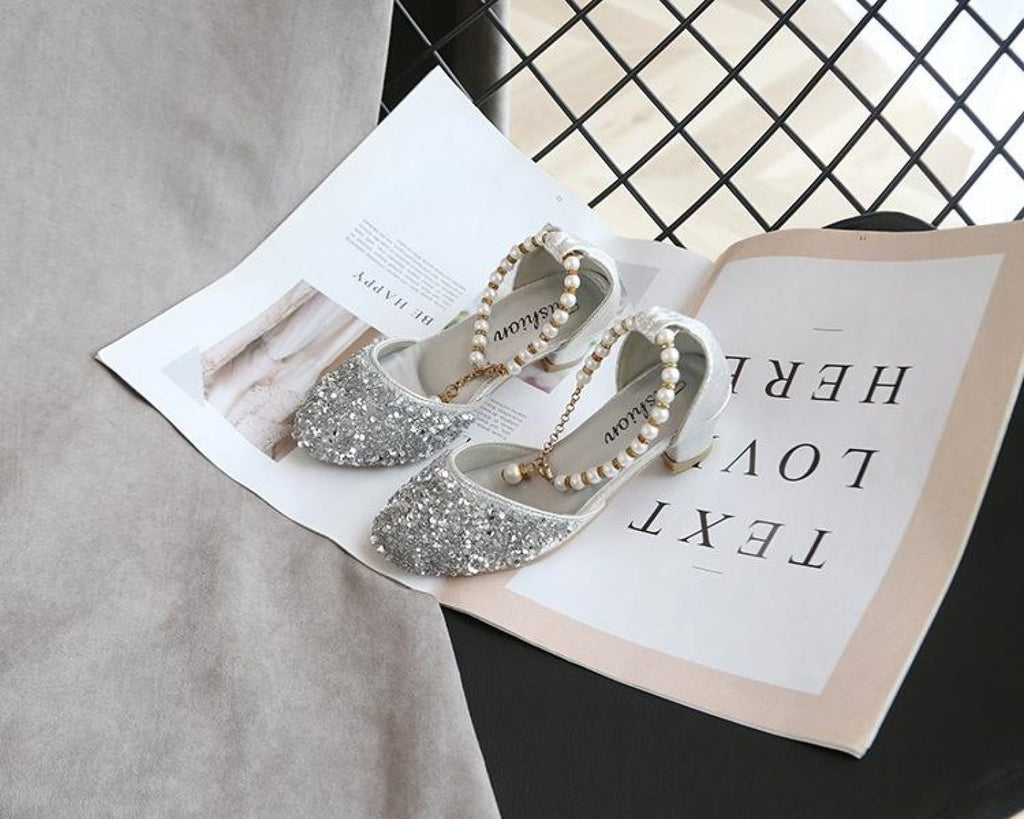 Gold / Silver Sequin Pearls Wedding Flower Girl Shoes