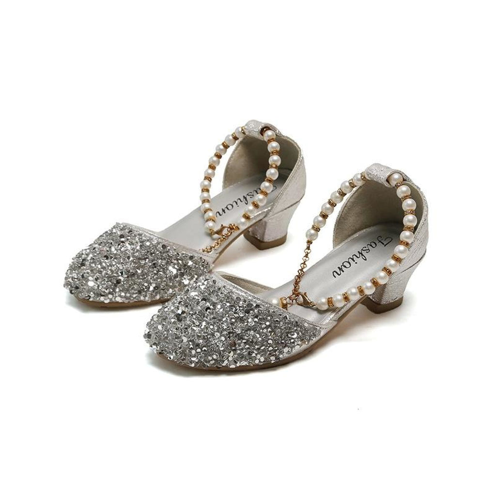 Gold / Silver Sequin Pearls Wedding Flower Girl Shoes