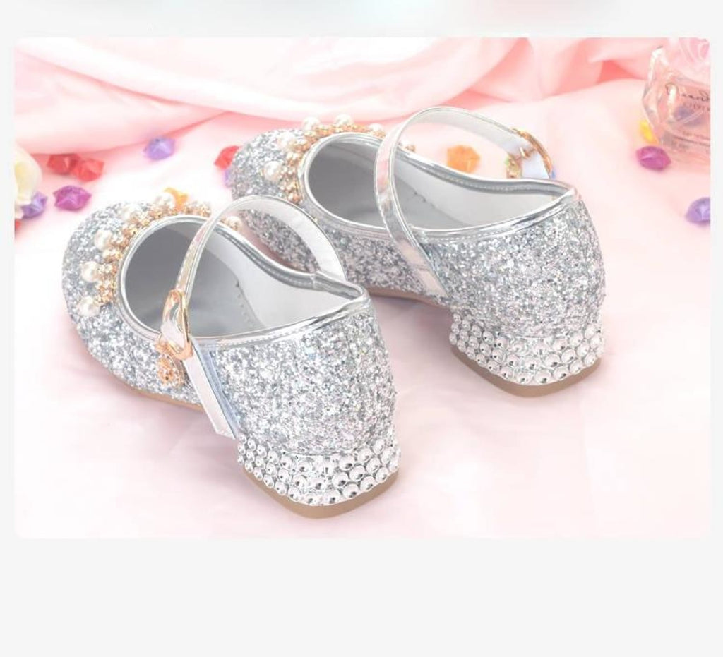 Gold / Silver Sequin Rhinestone Wedding Flower Girl Shoes