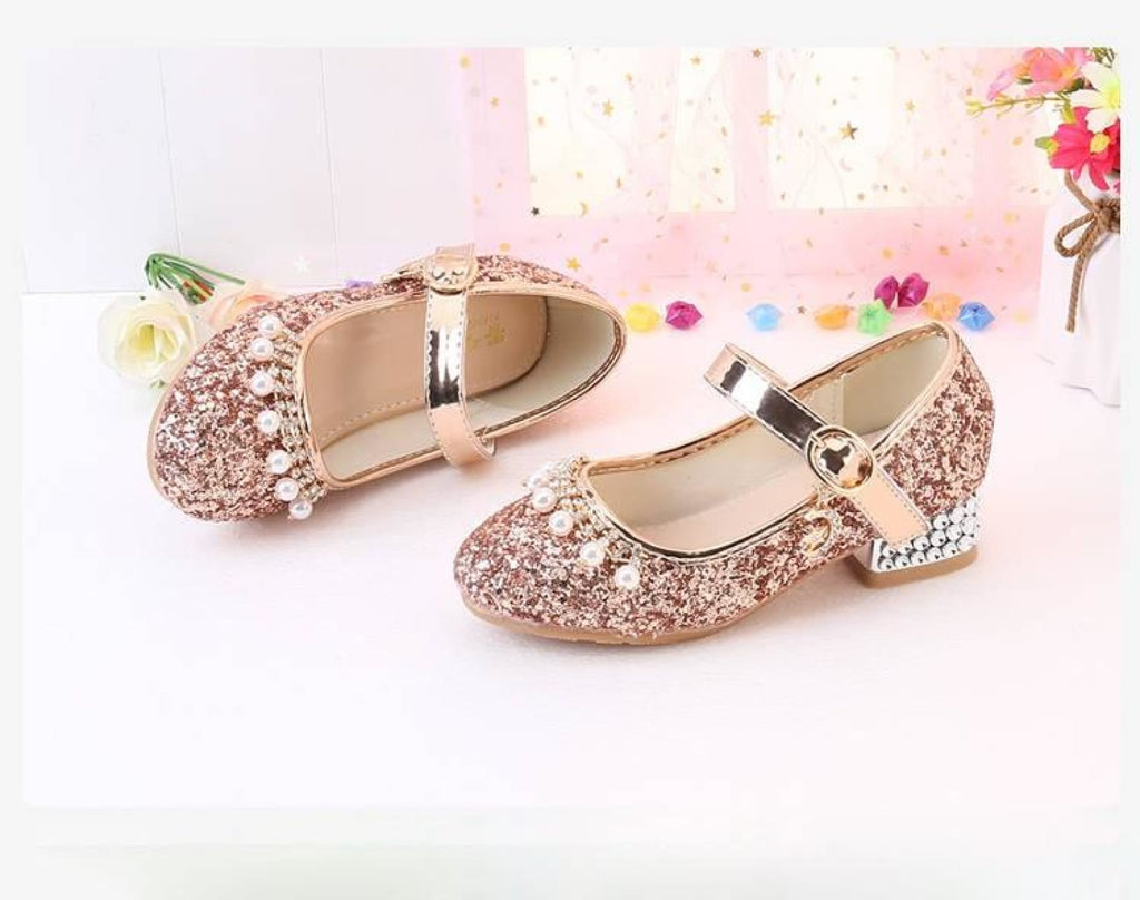 Gold / Silver Sequin Rhinestone Wedding Flower Girl Shoes