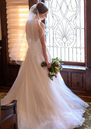 Halter Open Back Sleeveless A-line Court Tulle Wedding Dress