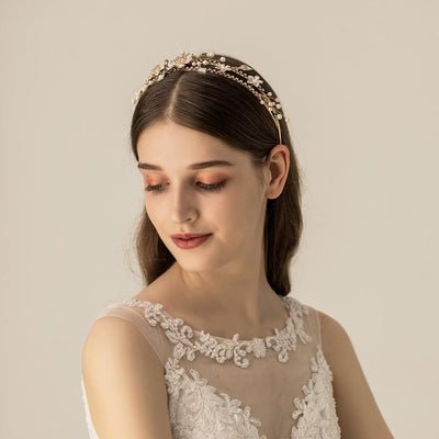 Handmade Alloy Pearls Headband Wedding Bridal Vine Hair