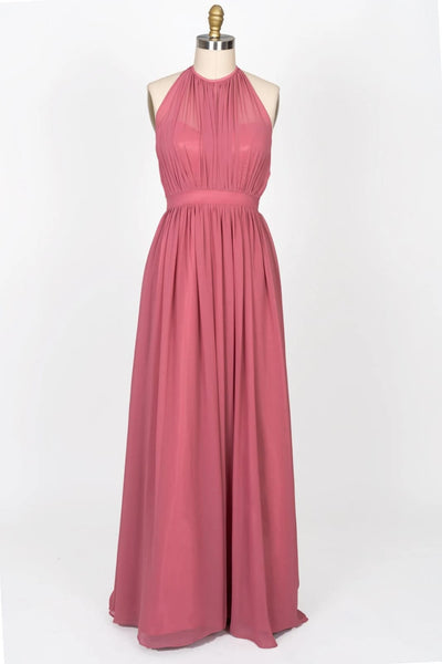 Illusion High Neck Halter Backless Long Chiffon Bridesmaid 