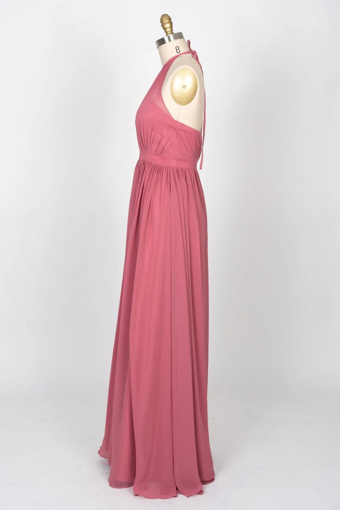 Illusion High Neck Halter Backless Long Chiffon Bridesmaid