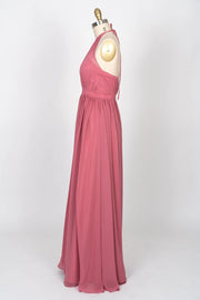 Illusion High Neck Halter Backless Long Chiffon Bridesmaid