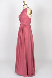 Illusion High Neck Halter Backless Long Chiffon Bridesmaid