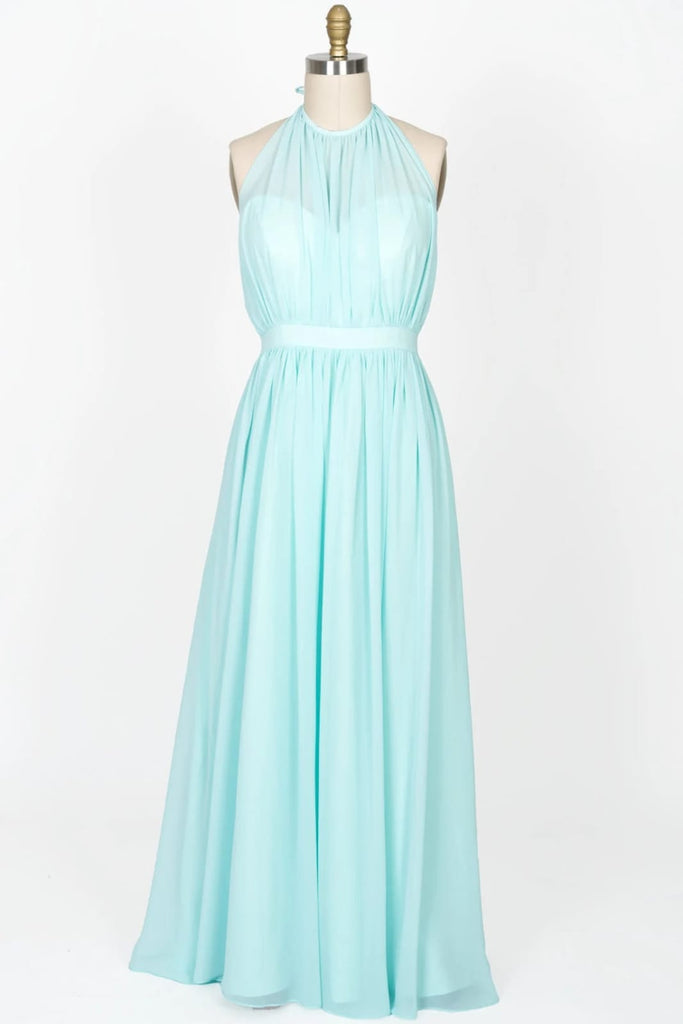 Illusion High Neck Halter Backless Long Chiffon Bridesmaid