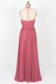 Illusion High Neck Halter Backless Long Chiffon Bridesmaid