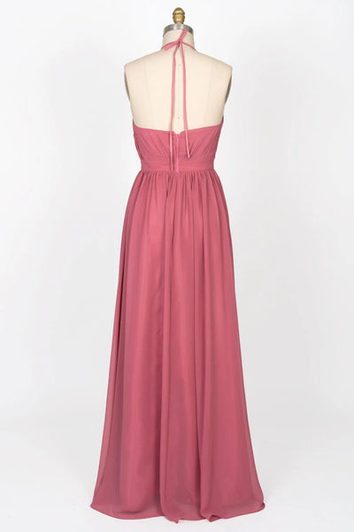 Illusion High Neck Halter Backless Long Chiffon Bridesmaid