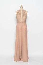 High Neck Sleeveless Apricot Lace Chiffon Sheath Bridesmaid