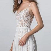 Bohemian Spaghetti Riemen V-Ausschnitt Lace-up Court Spitze Brautkleid