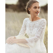 A-line Flounce Sleeve Open Back Floor Length Lace Boho Wedding Dress