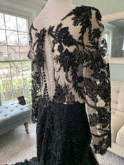 Illusion Long Sleeve Lace Tulle Trumpet Black Wedding Dress