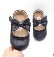 Ivory / Black / Pink Bowtie Cute Leather Flat Baby Girl