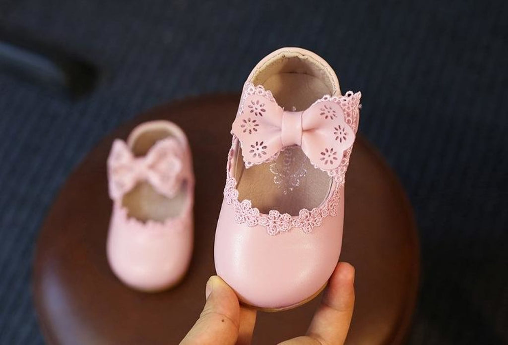 Ivory / Black / Pink Bowtie Cute Leather Flat Baby Girl