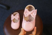 Ivory / Black / Pink Bowtie Cute Leather Flat Baby Girl