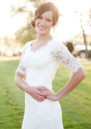 Ivory Court Train Half Sleeve Lace Sheath Bridal Wedding