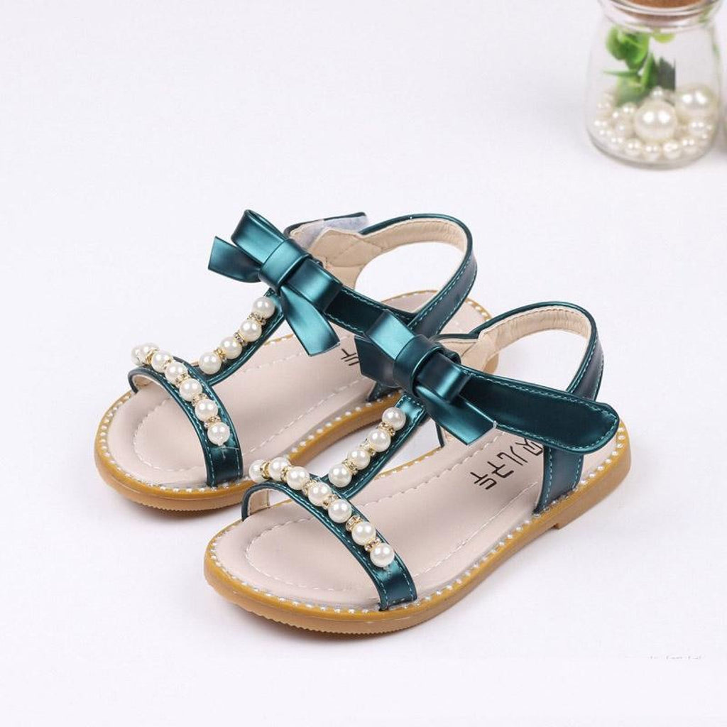 Ivory / Green / Pink Bow Rhinestone Pearl Leather Princess