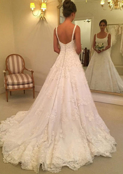 Ivory Lace A-Line Scoop Neck Sleeveless Court Wedding Dress