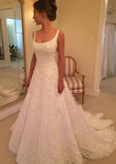 Ivory Lace A-Line Scoop Neck Sleeveless Court Wedding Dress