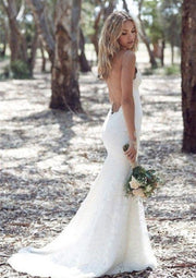 Ivory Lace Sweep Train Straps Mermaid Sleeveless Wedding