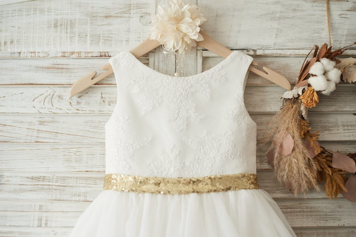 green emerald velvet dress Ivory Lace Tulle V Back Wedding Flower Girl Dress, Gold Sequin Bow 2T