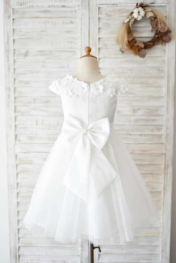 Ivory Lace Tulle Cap Sleeves Flowers Wedding Flower Girl