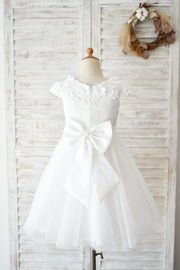 Ivory Lace Tulle Cap Sleeves Flowers Wedding Flower Girl