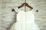Ivory Lace Cap Sleeves Tulle Flower Girl Dress with Ivory