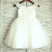 Ivory Lace Cap Sleeves Tulle Flower Girl Dress with Ivory