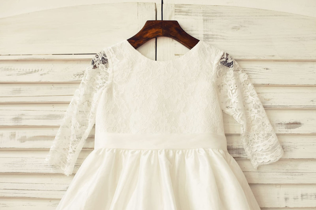 Navy Blue/Ivory/Pink/Gray Lace Chiffon Cap Sleeves Flower Girl Dress