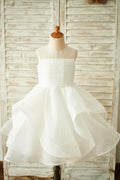 Robe de demoiselle d'honneur de mariage en organza ivoire avec dos en V