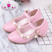 Ivory / Pink Leather Rhinestone Pearls Wedding Flower Girl