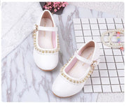 Ivory / Pink Leather Rhinestone Pearls Wedding Flower Girl