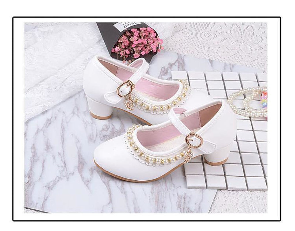 Ivory / Pink Leather Rhinestone Pearls Wedding Flower Girl