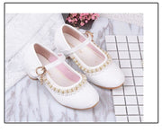 Ivory / Pink Leather Rhinestone Pearls Wedding Flower Girl