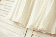 Ivory Pleated Chiffon Lace Flower Girl Dress with Cap 