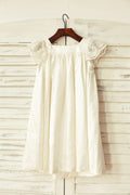 Ivory Satin Cap Sleeves Flower Girl Dress