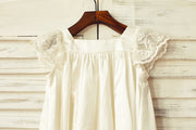 Ivory Satin Cap Sleeves Flower Girl Dress