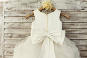 Ivory Satin Organza Ruffle Ball Gown Princess Flower Girl