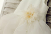 Ivory Satin Organza Ruffle Ball Gown Princess Flower Girl
