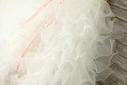 Ivory Satin Ruffle Organza Skirt TUTU Princess Flower Girl
