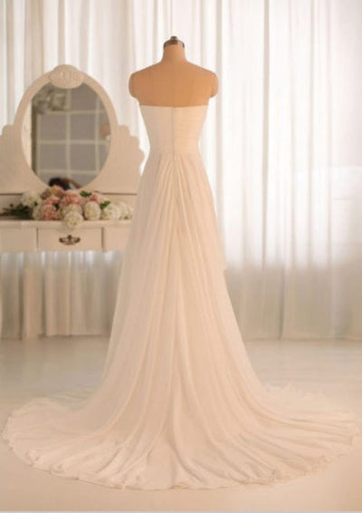 Ivory Strapless Knot Draped A-line Chiffon Bridal Gown 