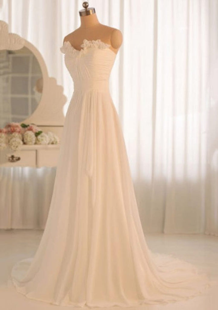 Ivory Strapless Knot Draped A-line Chiffon Bridal Gown