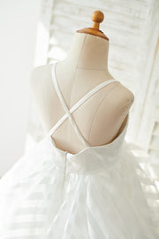 Ivory Stripe Organza Spaghetti Straps Wedding Flower Girl