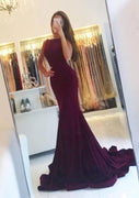 Jersey Prom Dress Wine Red Trumpet Backless Bateau Sleeveless Court