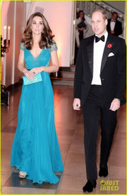 Kate Middleton A-line Blue Chiffon Lace Celebrity Prom Dress